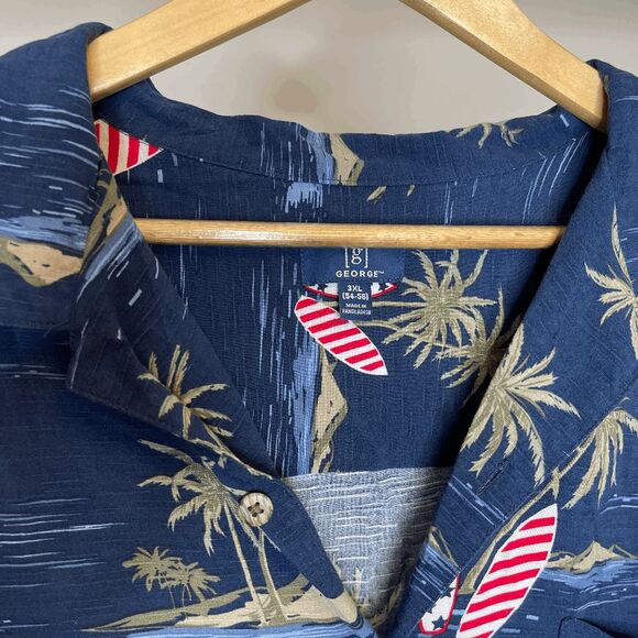 George Hawaiian Shirt Patriotic Palm‎ Trees and Surf Boards Men's 3XL - Picture 3 of 6